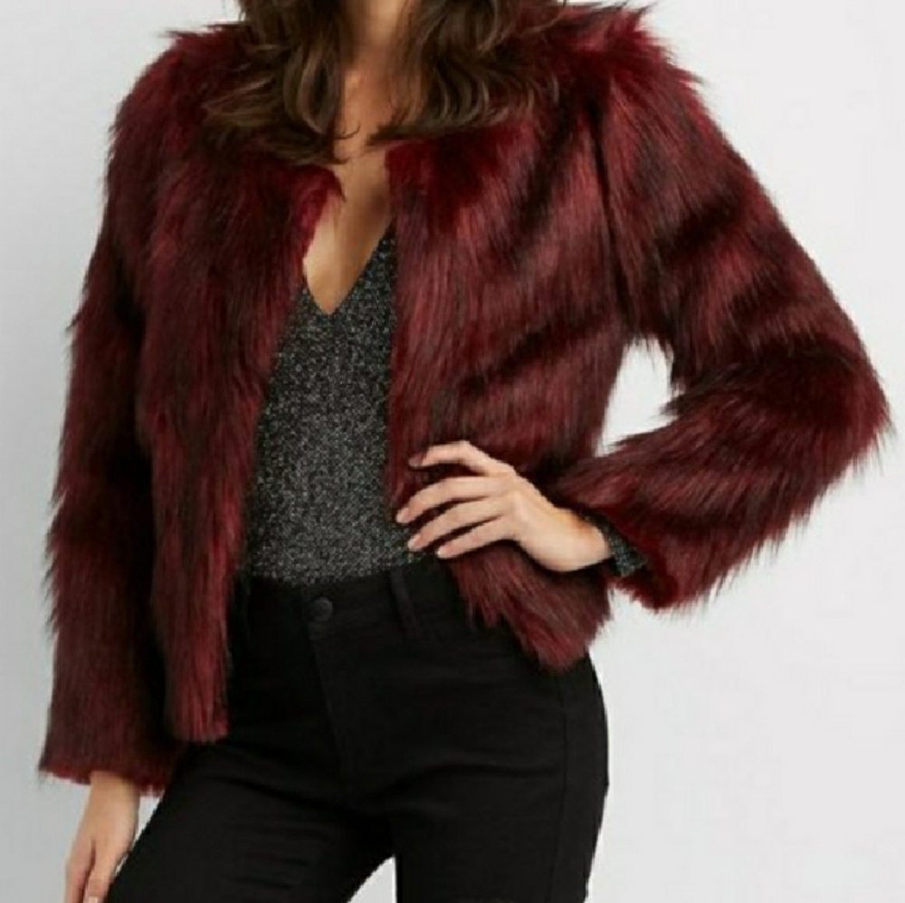 Charlotte Russe Faux Fur Jacket Burgundy